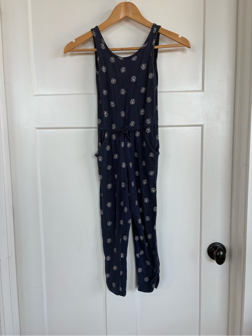 Old Navy Girls Navy Floral Print Sleeveless Jumpsuit with Pockets Size: 6/7